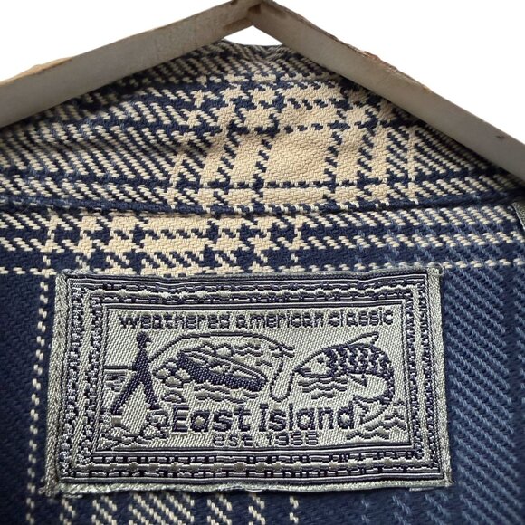 EAST ISLAND Mens Shirt Large Blue Plaid Vintage Rugged Long Sleeve Button Down - Picture 7 of 11